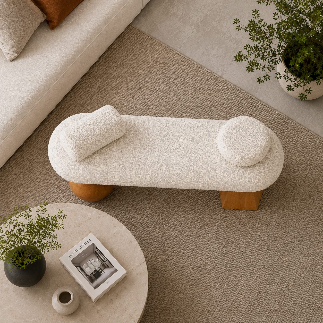 Modern Boucle Upholstered Bench