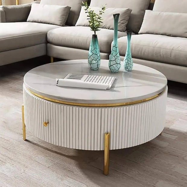 Round Storage Nesting Table with Marble Top - Modern and Elegant Living Room Accent Furniture ( Iron ) - WoodenTwist