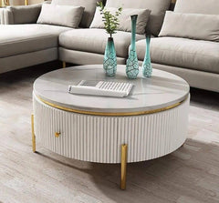 Round Storage Nesting Table with Marble Top - Modern and Elegant Living Room Accent Furniture ( Iron ) - WoodenTwist