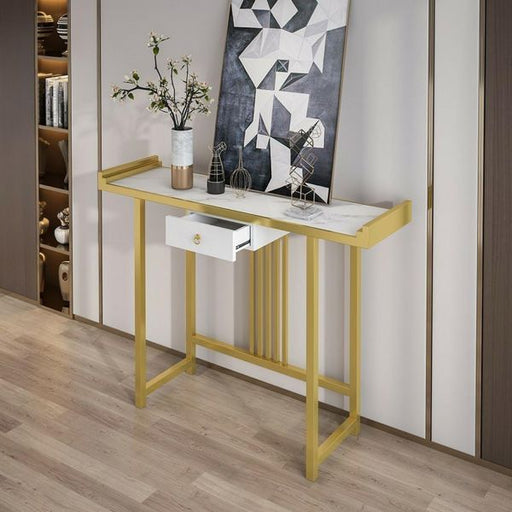 Elegant White Marble Top Console Table with Drawer