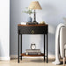 Luxurious Round Iron Side Table with Drawer and Bottom Space - Black