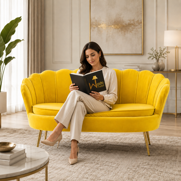 Wooden Twist Terciopelo Flared Arm Solid Wood Metal Legs Velvet Fabric Loveseat Modern Chaise Lounge
