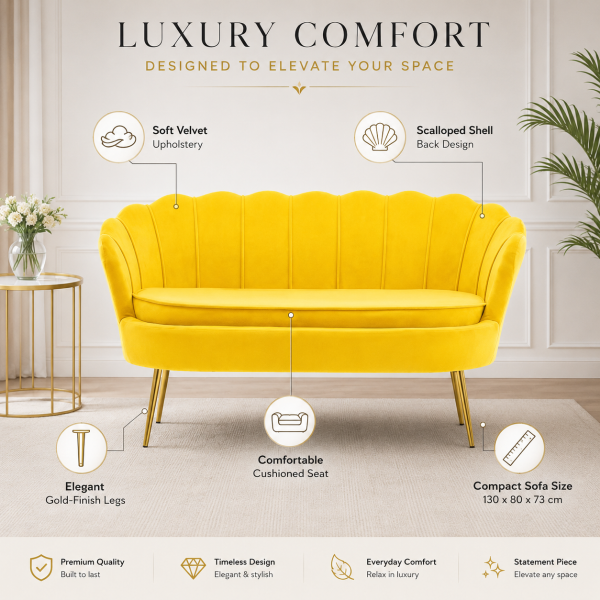 Wooden Twist Terciopelo Flared Arm Solid Wood Metal Legs Velvet Fabric Loveseat Modern Chaise Lounge