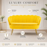 Wooden Twist Terciopelo Flared Arm Solid Wood Metal Legs Velvet Fabric Loveseat Modern Chaise Lounge