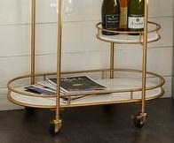 Modern Golden Oval Trolley with Glass Top and Marble Bottom - 3 Tier Bar Cart - WoodenTwist