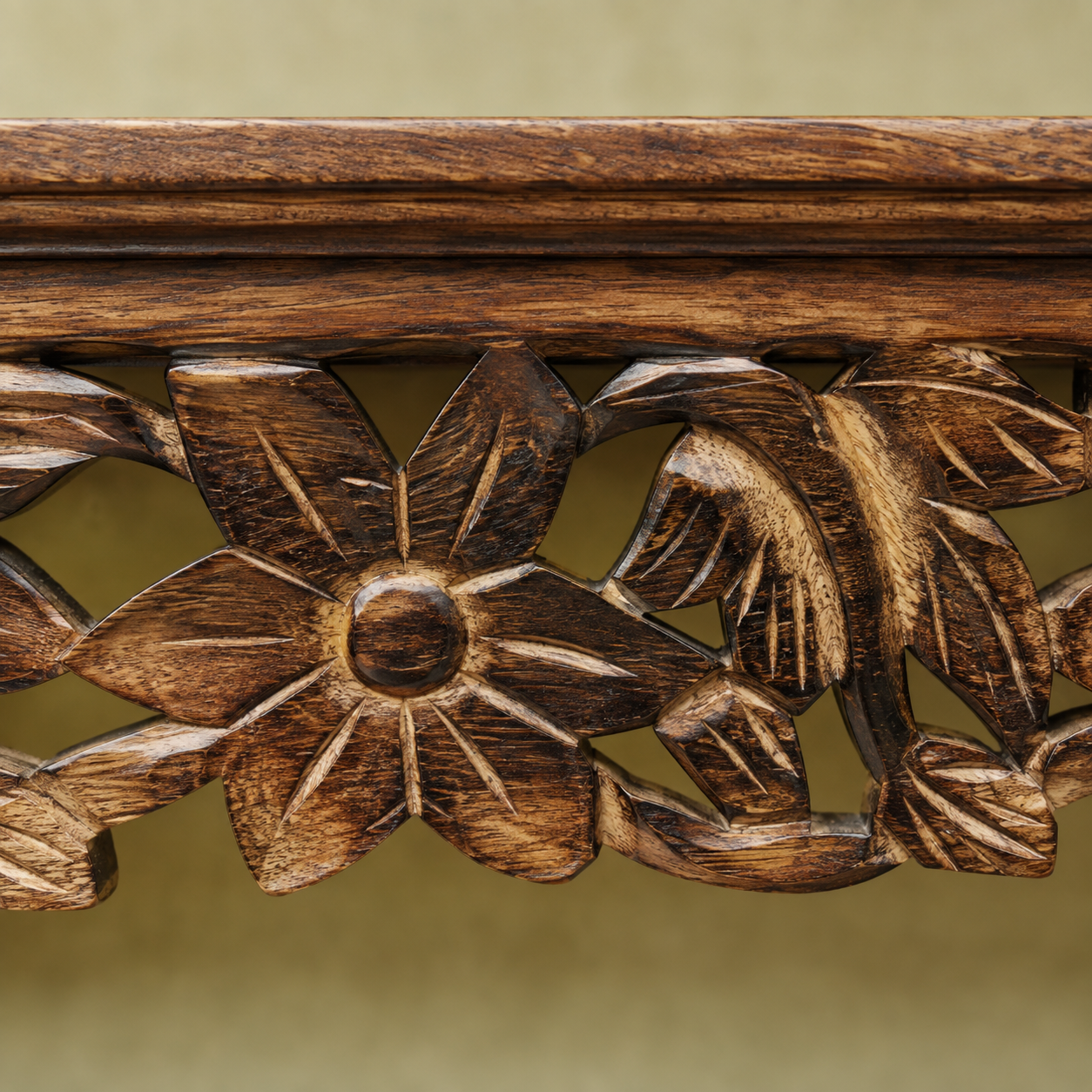 Hand Carved Wooden Wall Shelf with Jali Work for Living Room