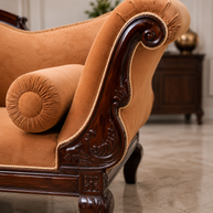 Wooden Chaise Lounge Couch for Living Room (Brown Walnut)