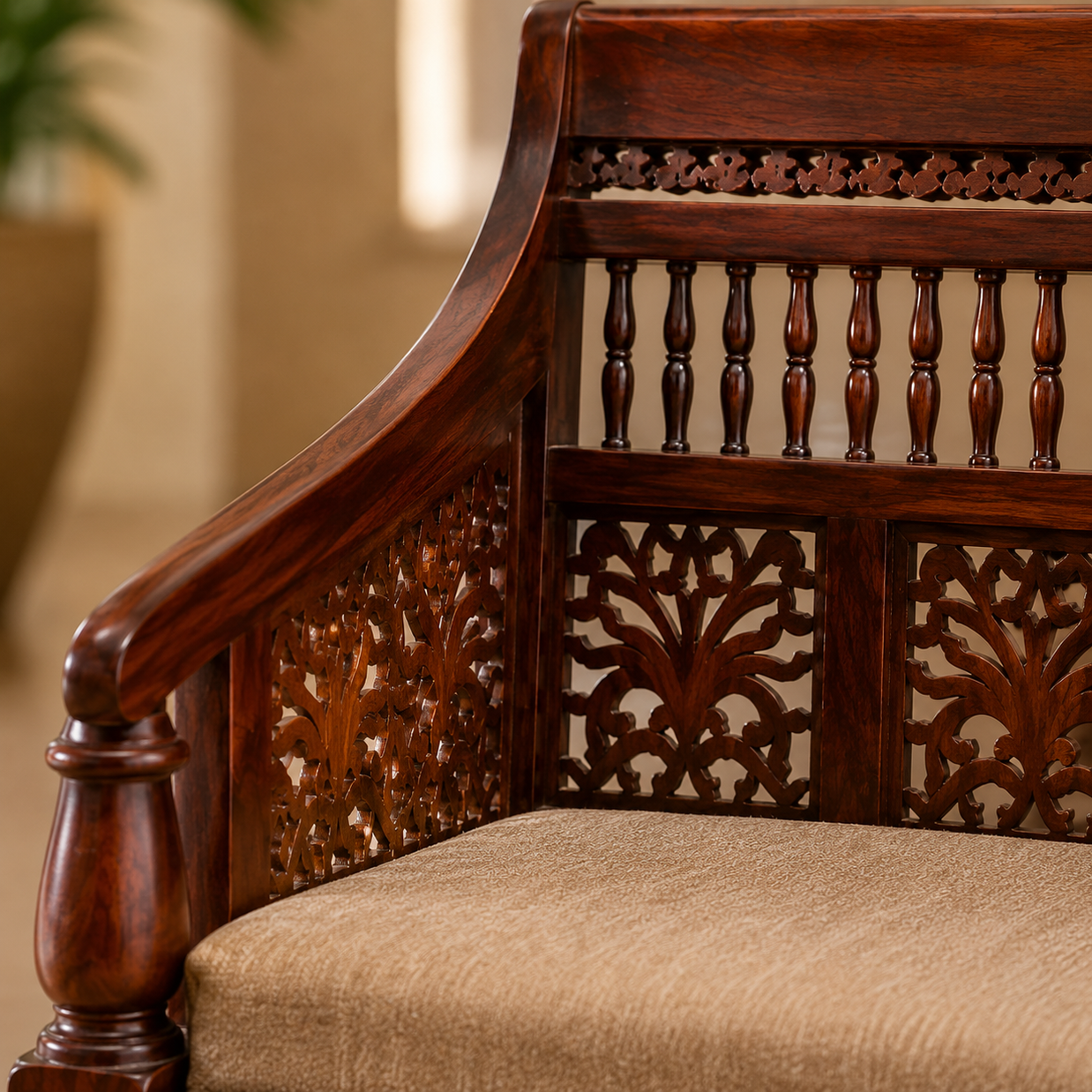 Wooden Intricate Motif Designs Couches (2 Seater Sofa)