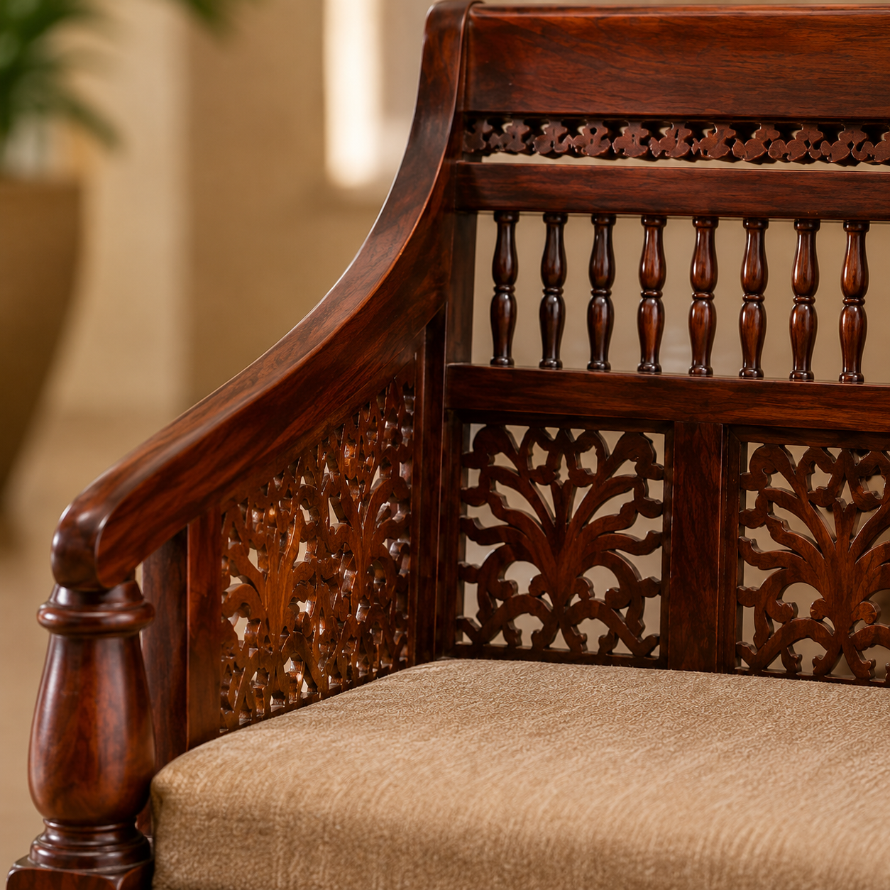 Wooden Intricate Motif Designs Couches (2 Seater Sofa)