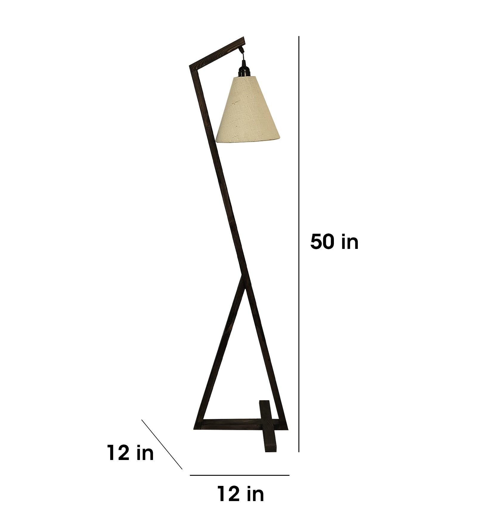 Zed Wooden Floor Lamp with Brown Base and Beige Fabric Lampshade - WoodenTwist