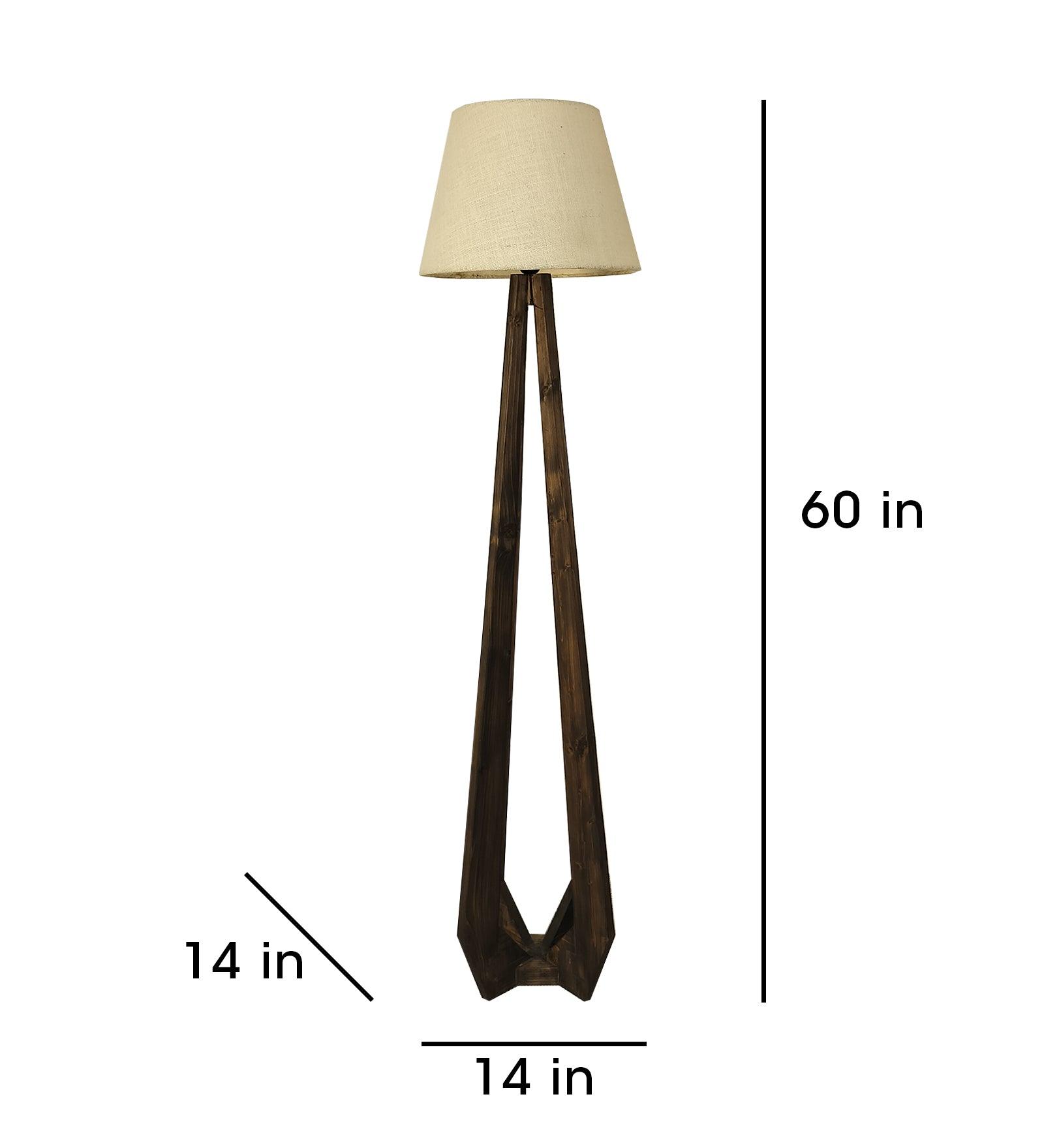 Zoe Wooden Floor Lamp with Brown Base and Jute Fabric Lampshade - WoodenTwist