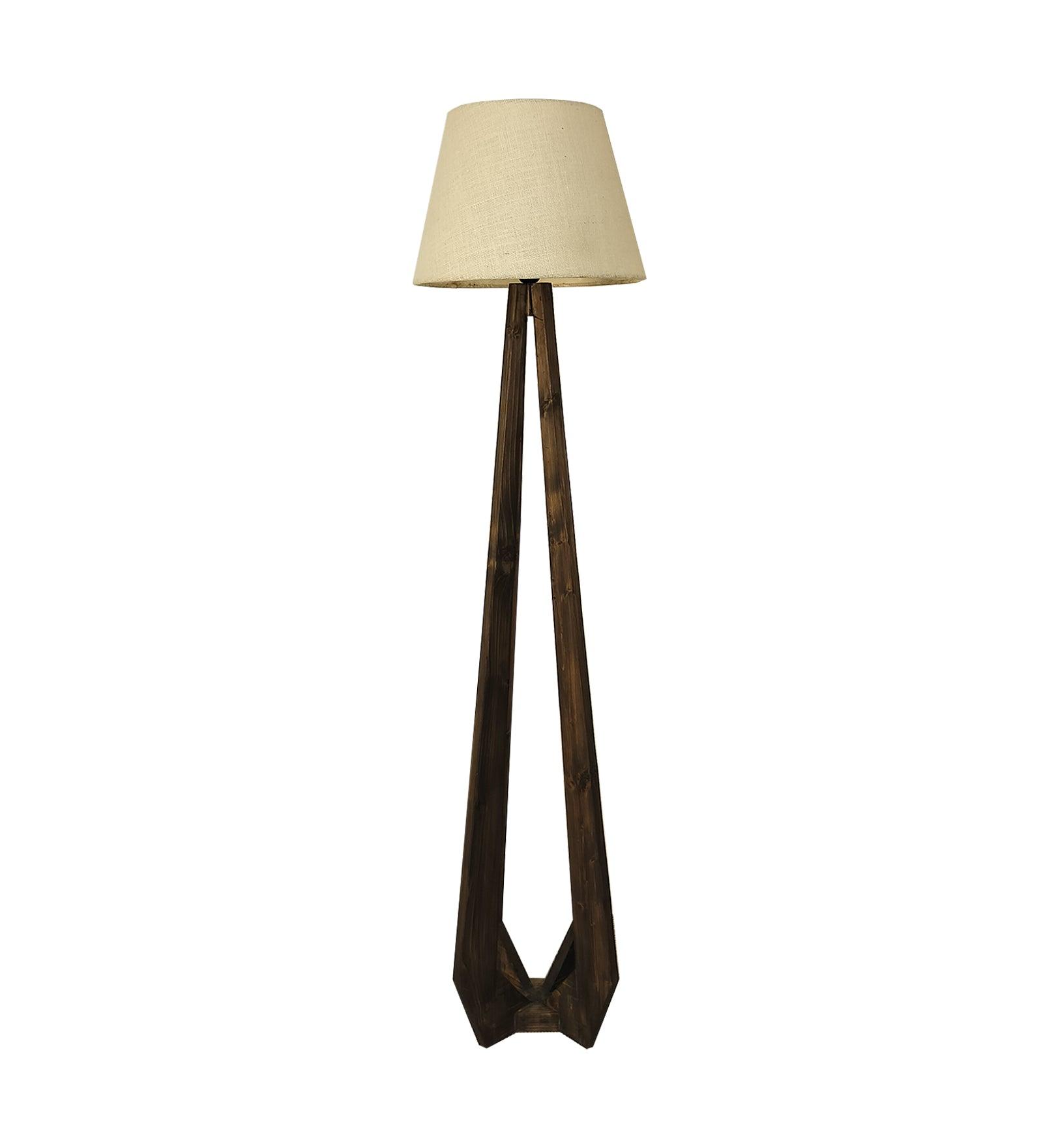 Zoe Wooden Floor Lamp with Brown Base and Jute Fabric Lampshade - WoodenTwist