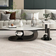 Luxurious Black Nickel Centre Table Set of 2 With White Marble Top