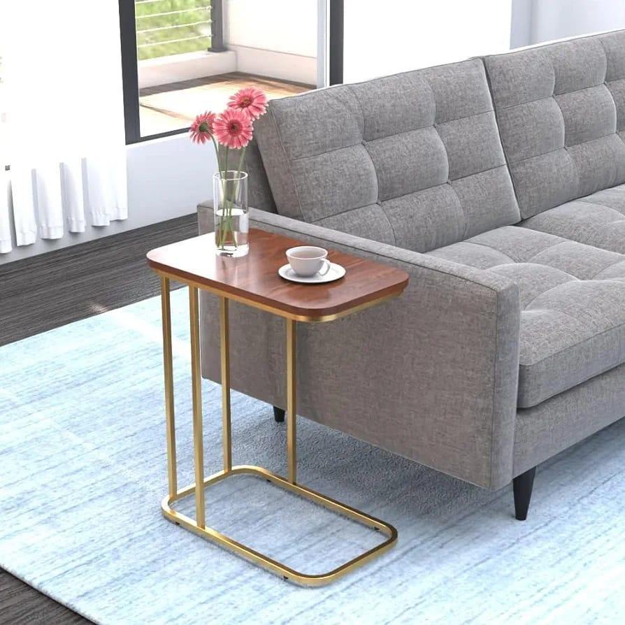 A Golden End Table with a Wooden Top