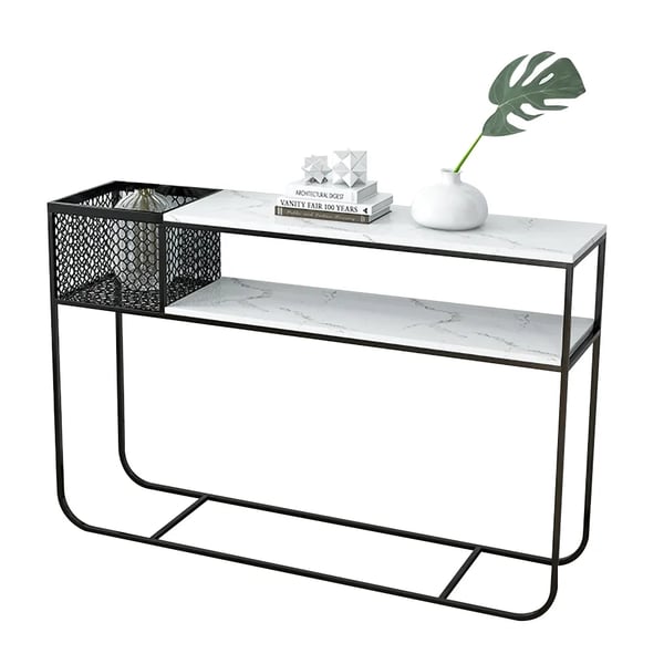 Elegant Rectangle Console Table with Storage Rack - Black
