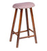 Curved Mango Wood Bar Stool In Velvet Pink Color - WoodenTwist