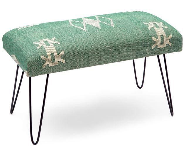 Mango Wood Bench In Cotton Green Colour With Metal Legs - WoodenTwist