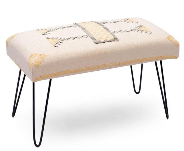 Mango Wood Bench In Cotton White Colour With Metal Legs - WoodenTwist