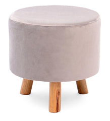 Solid Wood Foot Stool In Velvet White Colour - WoodenTwist