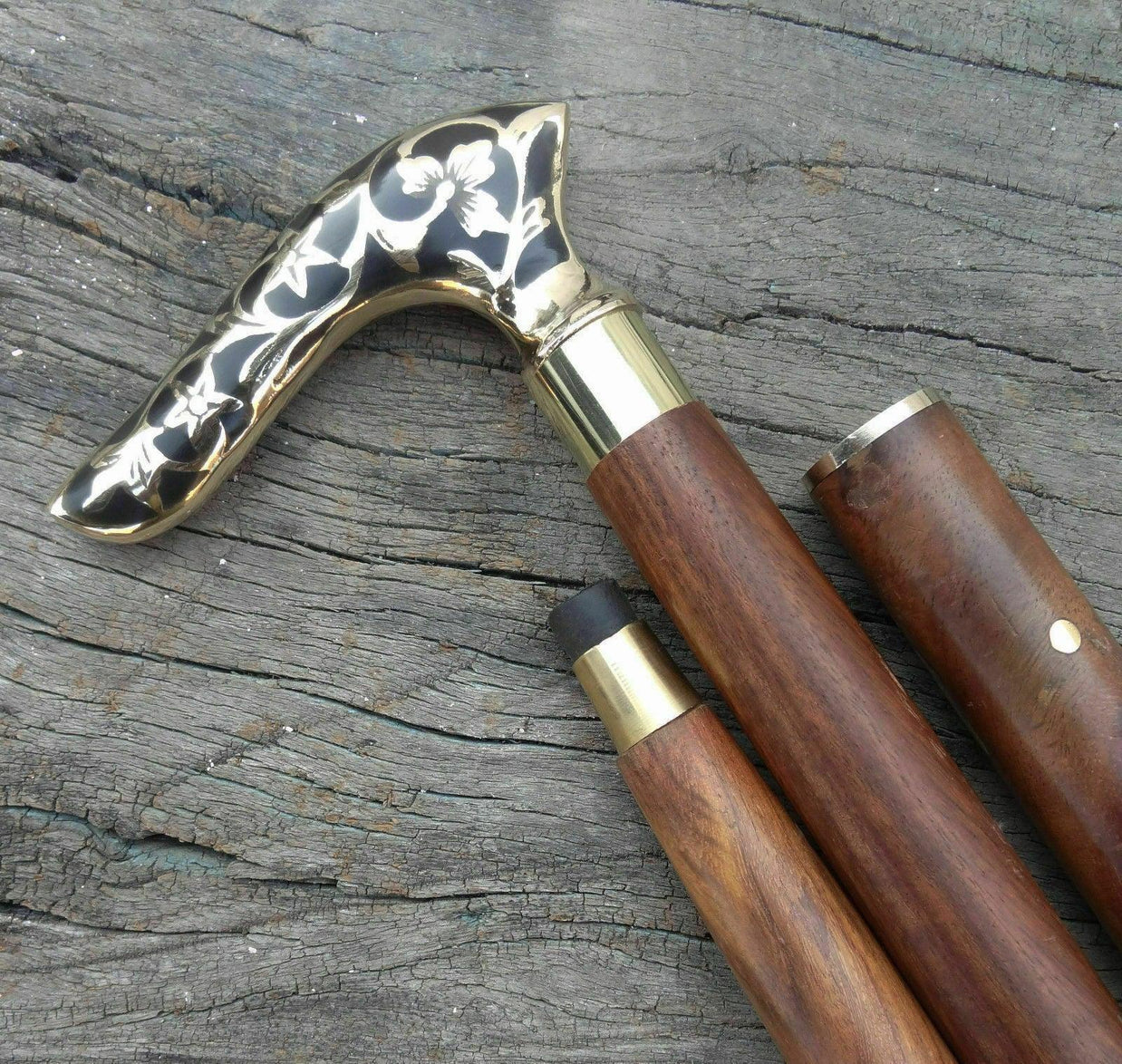 Designer Victorian Vintage Style Antique Brass Head Handle Walking Stick Cane - WoodenTwist