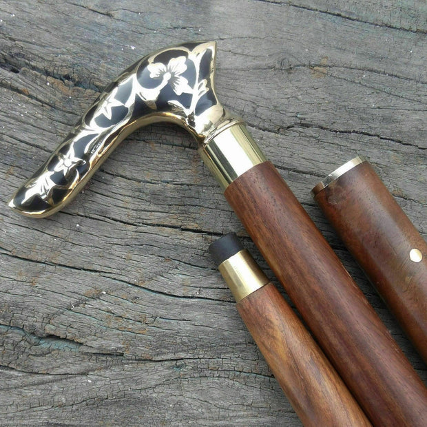Designer Victorian Vintage Style Antique Brass Head Handle Walking Stick Cane - WoodenTwist