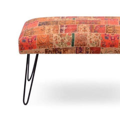 Mango Wood Bench In Cotton Multicolour With Metal Legs - WoodenTwist