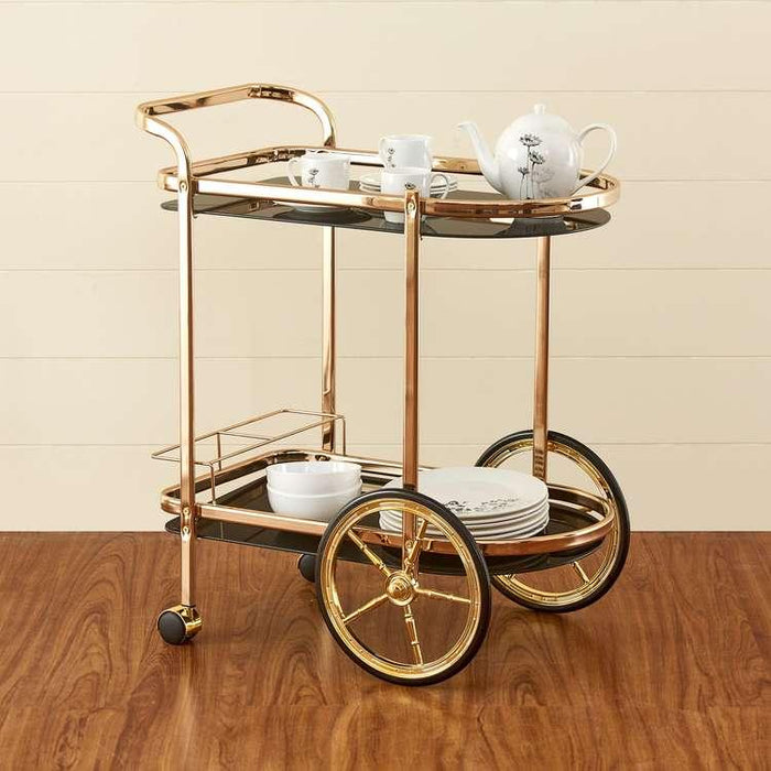 Elegant and Stylish Latvia Golden Bar Cart Trolley 2 Tier - WoodenTwist