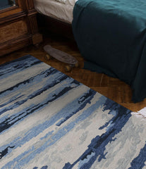 Carpet Navy Wool & Viscose Abstract Hand-Tufted - WoodenTwist