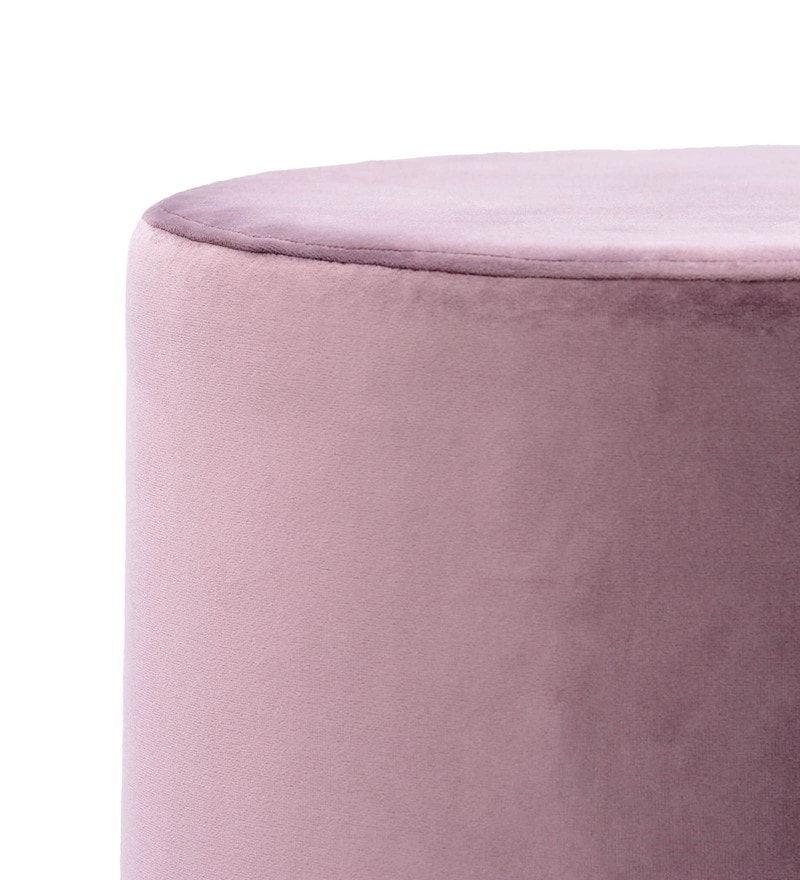 Solid Wood Foot Stool In Velvet Pink Colour - WoodenTwist