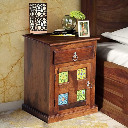 Wooden Bed Side (Tile) Table With 1 Drawer - WoodenTwist