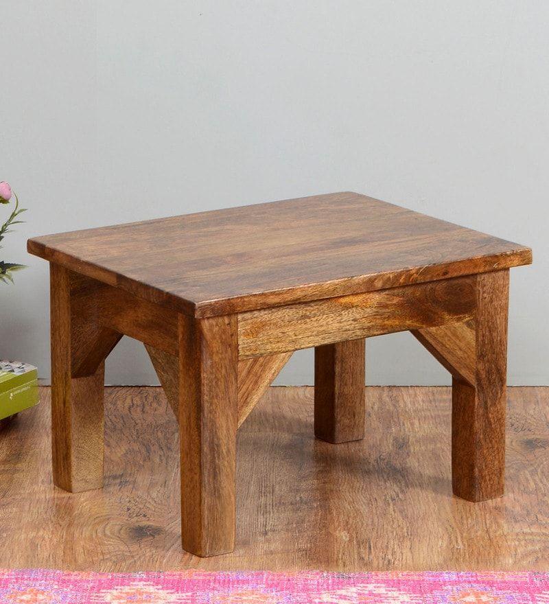 Solid Mango Wood Foot Stool In Brown Colour - WoodenTwist