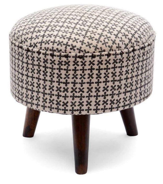 Mango Wood Foot Stool In Cotton Black Colour - WoodenTwist