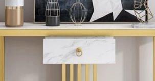 Elegant Rectangle Console Table with Drawer - Golden