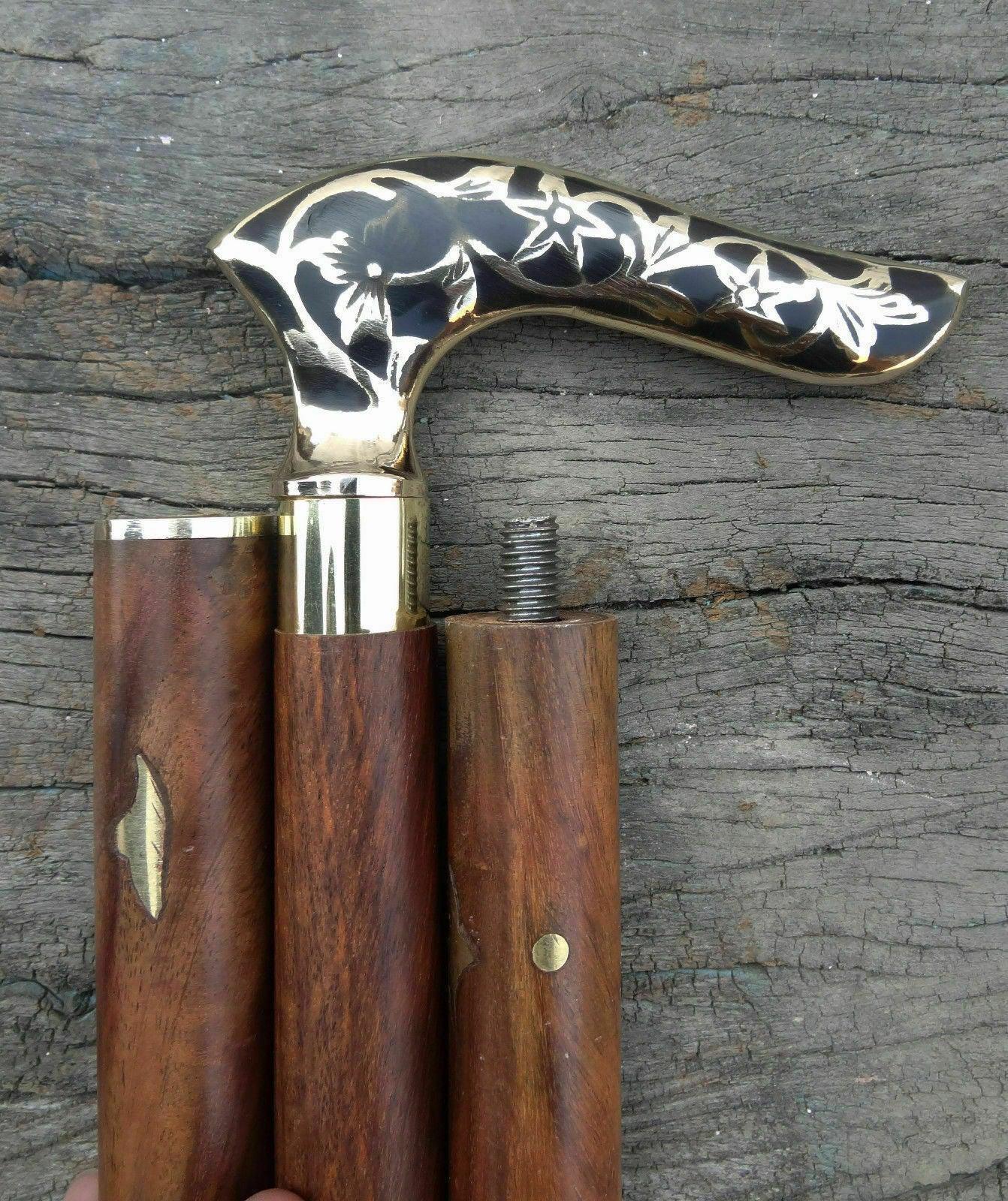 Designer Victorian Vintage Style Antique Brass Head Handle Walking Stick Cane - WoodenTwist