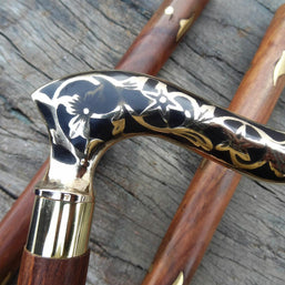 Designer Victorian Vintage Style Antique Brass Head Handle Walking Stick Cane - WoodenTwist