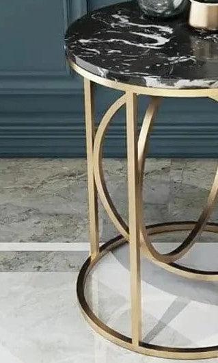 Rounded Side Table in Lavish Gold with a Luxurious Black Marble ( Iron ) - WoodenTwist