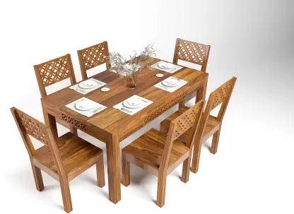 Solid Sheesham Wood CNC 6 Seater Dining Table - WoodenTwist