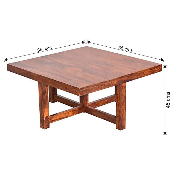 Square Shape Solid Wood Coffee Table with 4 Stools (Jaali) - WoodenTwist