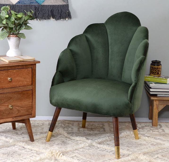 Mango Wood Peacock Chair In Velvet Green Colour - WoodenTwist