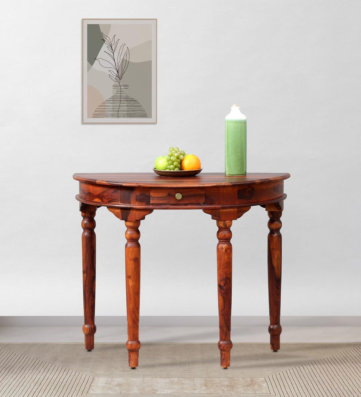 Solid Sheesham Wood Console Table D-Shape - WoodenTwist