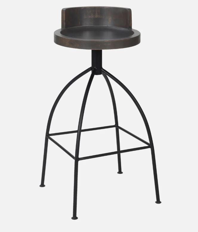 Mango Wood Bar Stool In Black Metal Legs - WoodenTwist