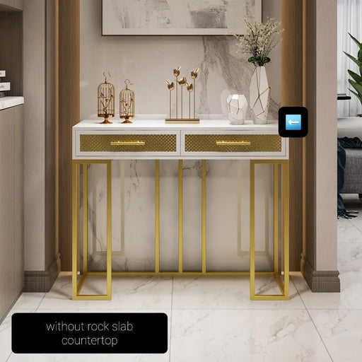 Modern White Rectangular Console Table with Double Drawers