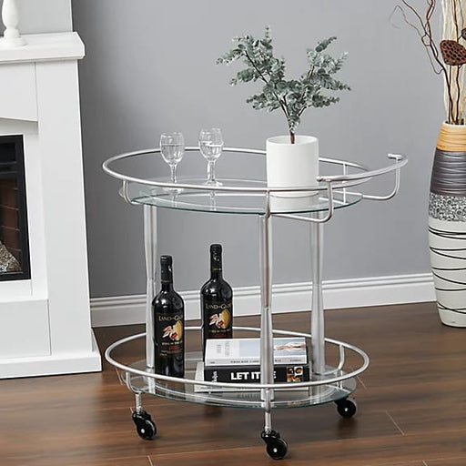 Modern Oval Iron Trolley with Clear Glass Top