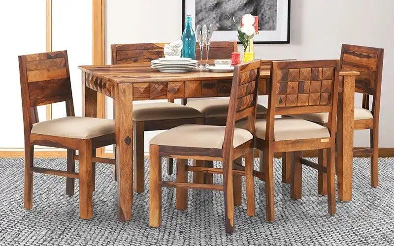 Solid Sheesham Wood Diamond 6 Seater Dining Table - WoodenTwist