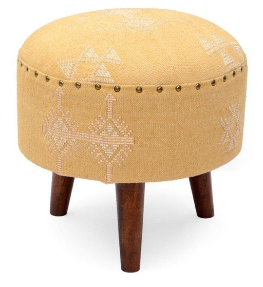 Mango Wood Foot Stool In Cotton Yellow Colour - WoodenTwist