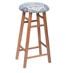 Round Mango Wood Bar Stool In Cotton Multicolour - WoodenTwist