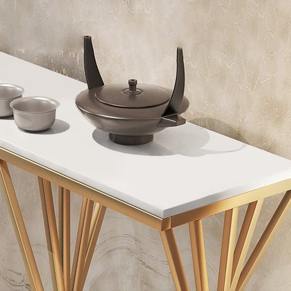 Opulent Golden Console Table - Modern Rectangular Marble Top - WoodenTwist
