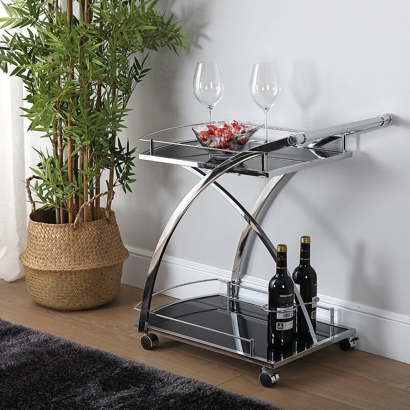 Luxurious nickel tone stainless steel rectangle trolley