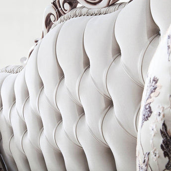 Wooden Twist Hand Craved Estilo Tufted Teak Wood 3 Seater Sofa Set ( Silver ) - WoodenTwist