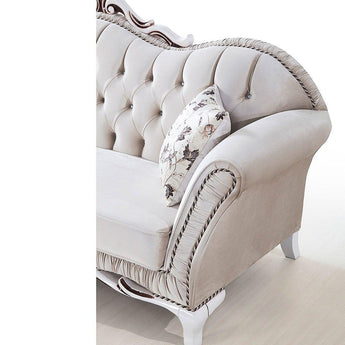 Wooden Twist Hand Craved Estilo Tufted Teak Wood 3 Seater Sofa Set ( Silver ) - WoodenTwist